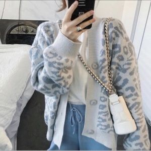 Leopard print animal print sweater cardigan